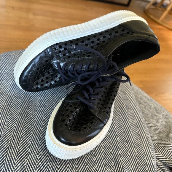 MUSSE & CLOUD Black Cacey Woven Perforated Leather Flatform Creeper Sneakers 9 - Picture 3 of 16